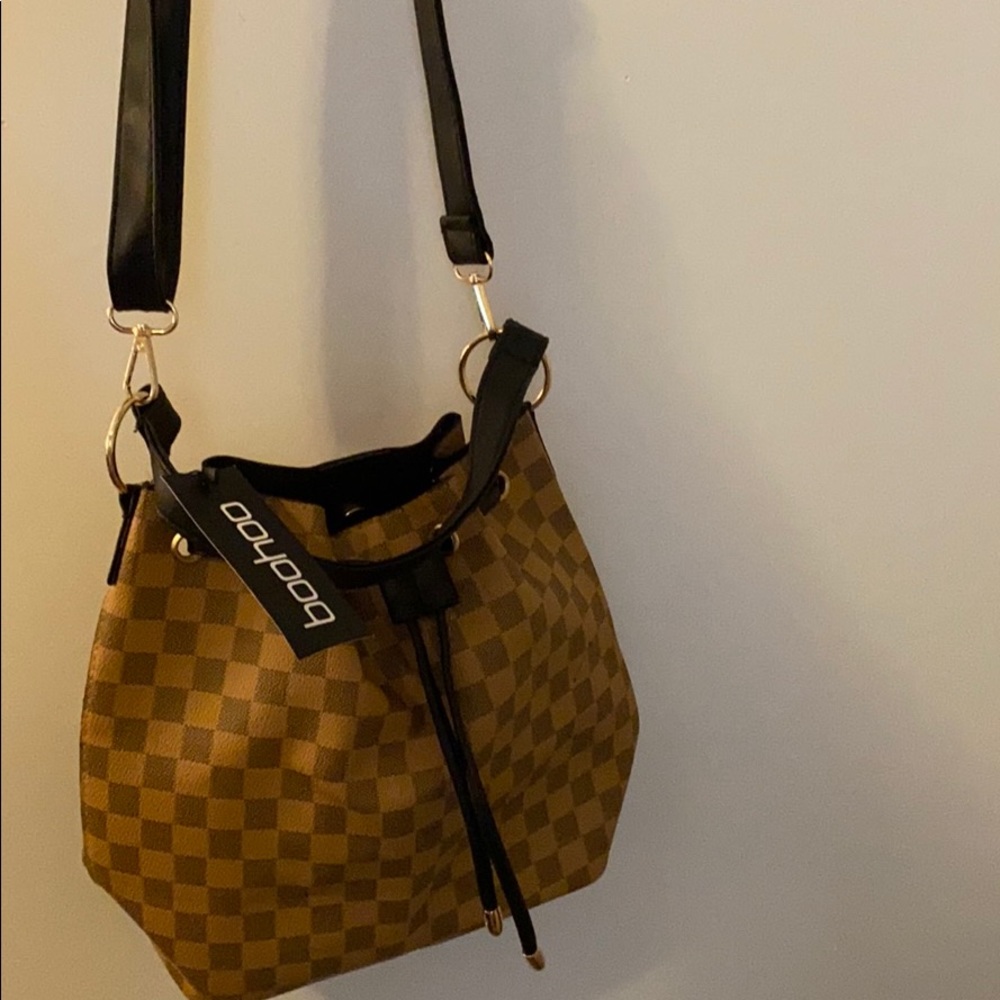 Checkered Duffle Bucket Bag